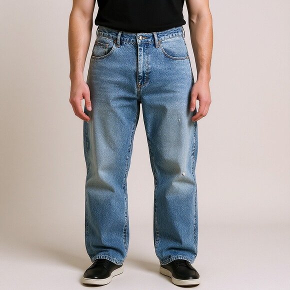 Mecca Y2K Baggy Extra Wide Carpenter Jeans Men's Thrashed Denim Size 30/32 - Picture 1 of 16